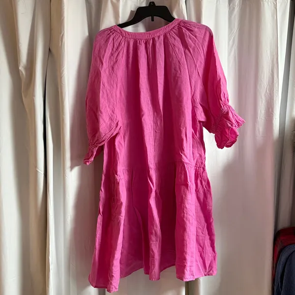 Velvet Noor Linen Ruffle Mini Dress in Tahini‎ Pink Sz M oversized fit C25 - Image 8