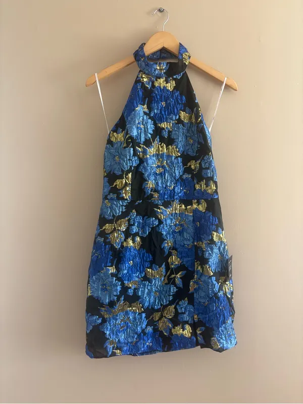Lulus Extraordinary Impression Black Floral Jacquard Halter Mini Dress Large NWT - Image 4