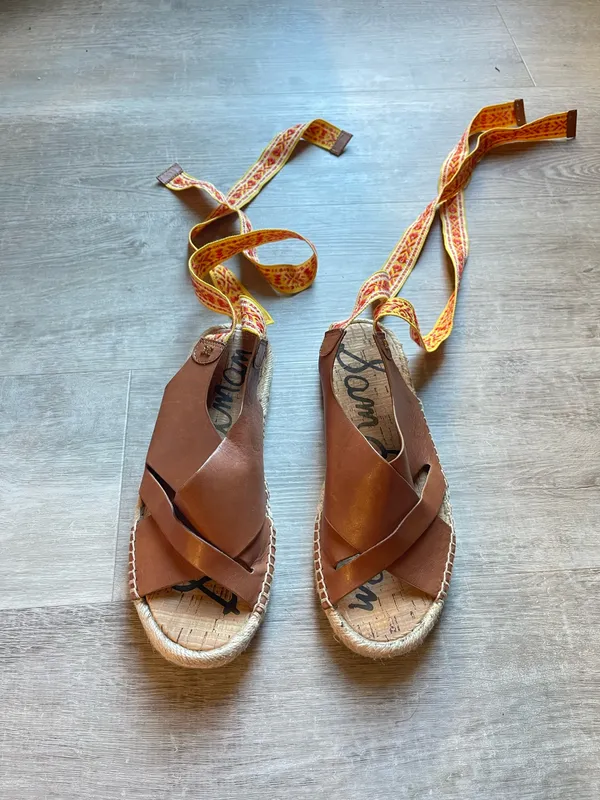 Sam Edelman Alisha Espadrille Leather Flat Sandals Ankle Tie Size 7 - Image 3