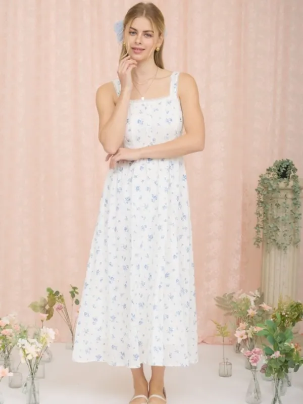 Last One!! Floral Stripe Clip Dot Sleeveless Maxi Dress. Size Small - Image 2