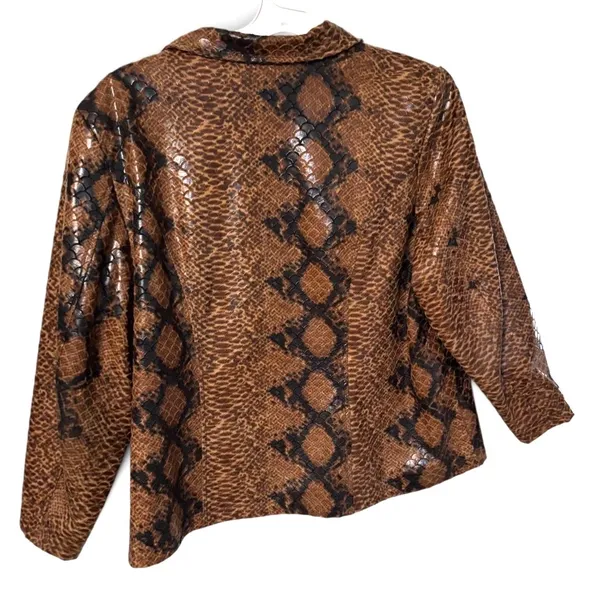 Selene Sport Snake Print Faux Leather Jacket Women’s 2X Y2K Brown Zip Up Coat - Image 4