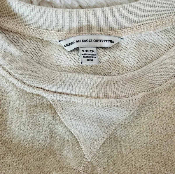 American Eagle Terry Cloth Sweatshirt Cream Gold Metallic Pullover - Image 7