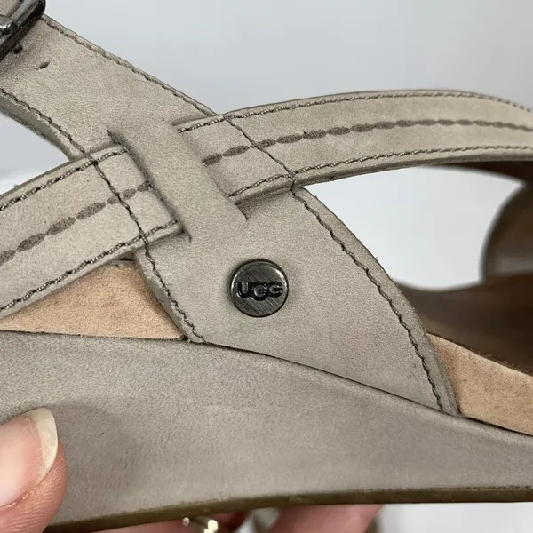 Ugg Australia Size 8 Kensley Wedge Sandals Heels Sling Back Tan Leather Women's - Image 7