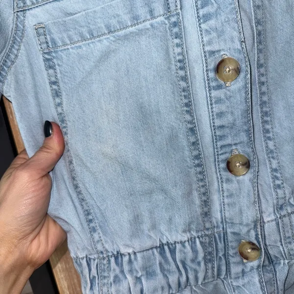 Zara denim playsuit romper utility button down short sleeve light wash pockets - Image 5