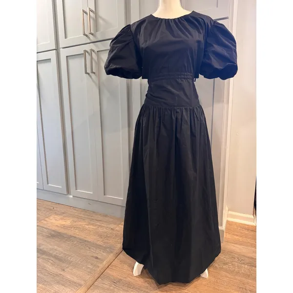 ASTR‎ The Label Shelby Dress Black Puff Sleeve Open Back High Neck Maxi Large - Image 11
