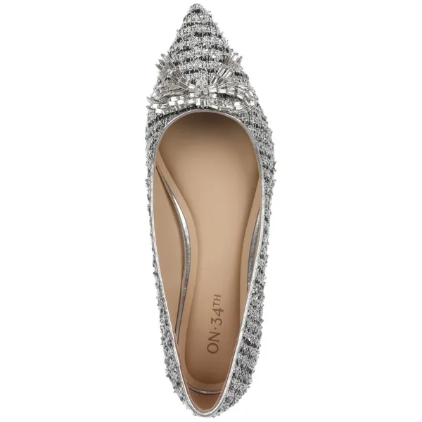 On 34th Womens Millee Embellished Bow Pointed-Toe Flats Silver Tweed Gray 5.5M - Image 10