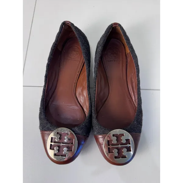 Tory Burch Reva Ballet Flats Womens 9 Quilted Wool Leather Logo Medallion - Image 2