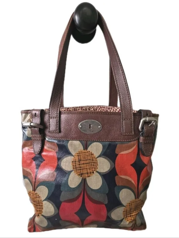 Fossil Key Per Floral Canvas Shopper Tote Shoulder Bag Purse Y2K Vintage Retro - Image 9