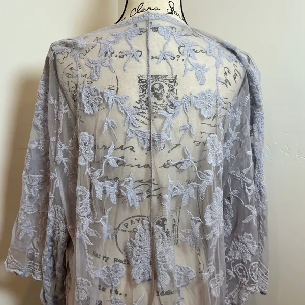 Romantic Cottagecore Mesh Lace Open Front Duster‎ Cardigan Gray - Image 5