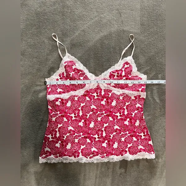 Vintage Fairy Core Red Floral Lace Trim Women’s Tank Top Sz M EUC - Image 6