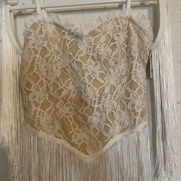 Elegant Lace Fringe Blouse - White and Cream - Image 3