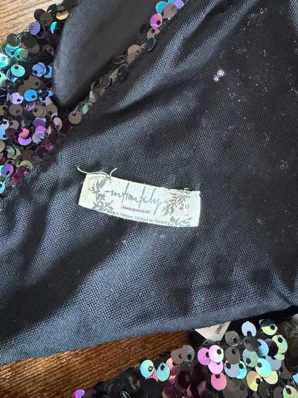 Free People Black Sequin Crop Top - Image 5