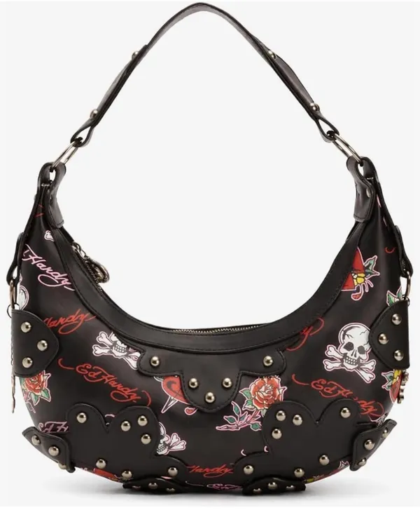 🔥 NWT Ed Hardy Y2K Tattoo Print Studded Hobo Bag Black 🖤 - Image 5