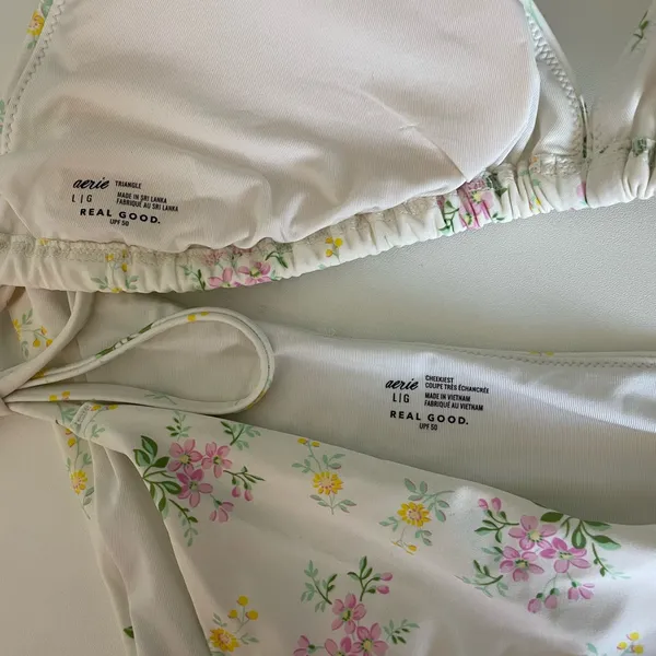 Aerie White Floral 2-Piece Swimsuit - Adjustable Tie-Side String Bikini - Image 5