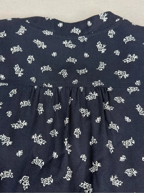 LOFT Navy Floral Zip Front Peplum Jacket Blouse Tie Waist Lined Medium - Image 6