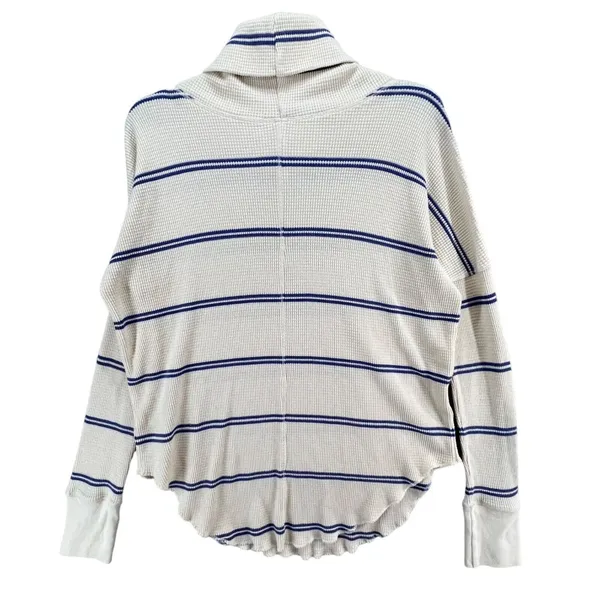 Babaton Waffle Knit Thermal Sweater Womens S Cream Blue Striped Quiet Luxury - Image 3