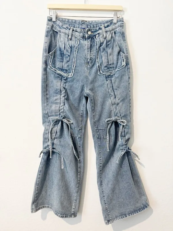Aelfric Eden Cinched Bow Jeans Size 30 Baggy Wide Leg Streetwear Cyber Grunge - Image 3