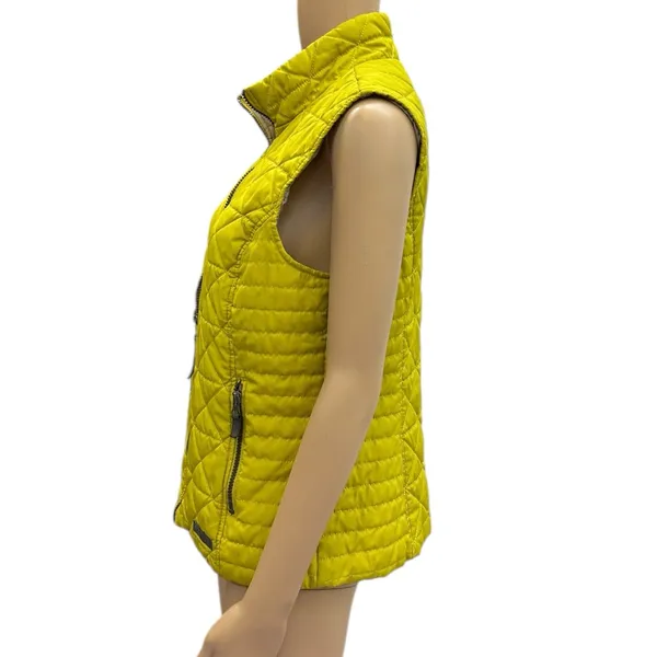 GH Bass and Co Quilted Vest Chartreuse Zip Front Fleece Collar Zip Pocket Medium - Image 5