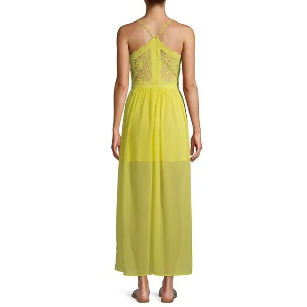 NWT No Boundaries crochet trim neon yellow maxi dress Juniors size S (3-5) - Image 2