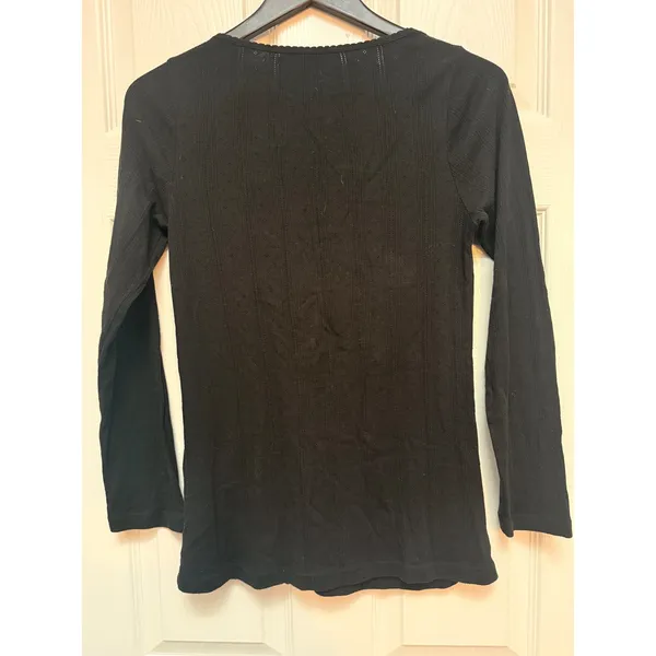 Hatch Maternity Breastfeeding Henley Long Sleeve Shirt Black Pointelle Size 2 - Image 2