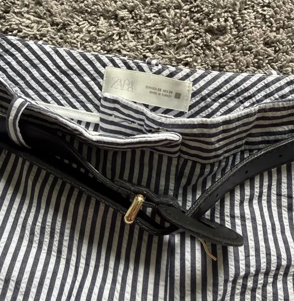Zara Belted Navy Striped Mini Skort - Image 8