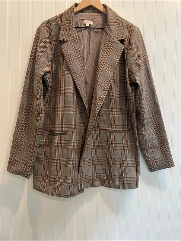 POL Oversized Single Breasted Button Plaid Boyfriend Blazer Relaxed Size M - Image 5