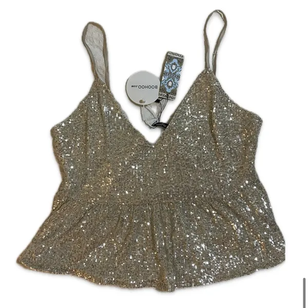 Boohoo Sequin Tank Top Peplum Camisole Size 18 - Image 3