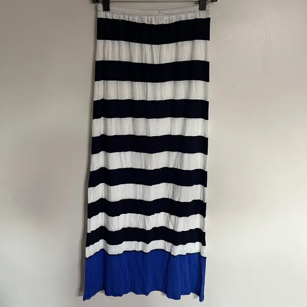 Aeropostale Navy White Striped Maxi‎ Skirt Blue Colorblock Hem Size Small Y2K - Image 10