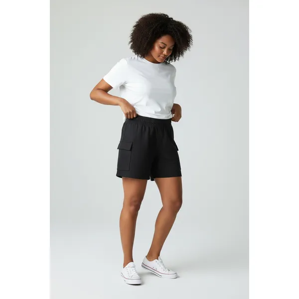 DKNY Womens Cargo Shorts Size L Black French Terry High Rise Pull On Comfort - Image 5