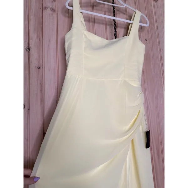 NWT Lulus Glamorous Disposition Light Yellow Ruched Maxi Dress Bridesmaid Sz L - Image 4