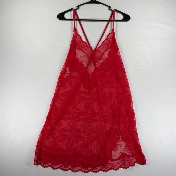 Auden Red Floral Lace Chemise Nightgown Sheer Adjustable Straps Medium NWT - Image 2