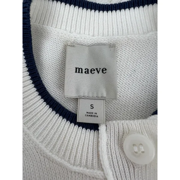 Maeve Puff Sleeve Cardigan White Inset Graphic Button Front‎ Sweater Size S - Image 8