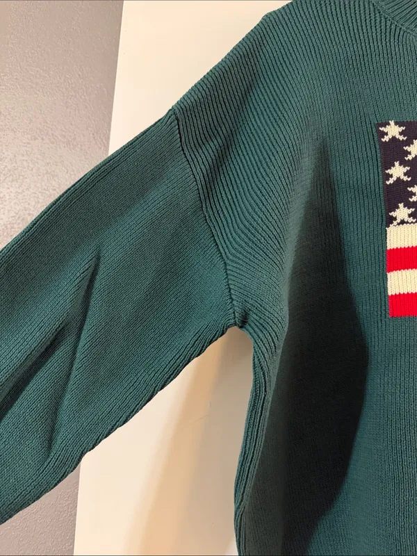 Zenana Outfitters Green Crewneck Sweater with Flag Motif - Image 4