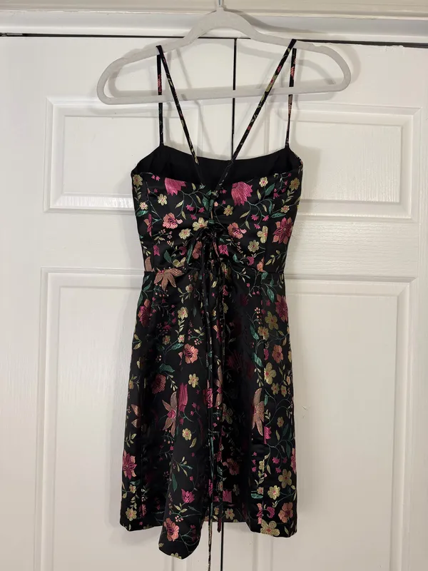 Lulus Black and Colorful Floral Jacquard Mini Dress - Image 2