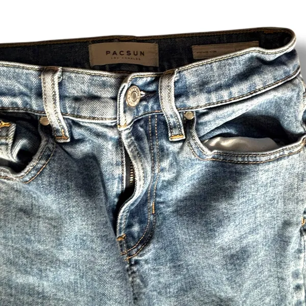 PacSun Vintage Icon Distressed Skinny Jeans Light‎ Wash Raw Hem 23 Inch Waist - Image 4