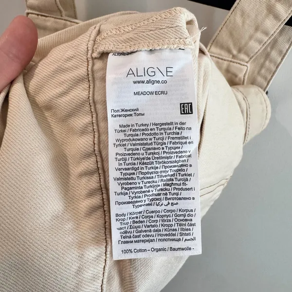 Aligne Meadow Ecru Organic Cotton Denim Pinafore Top Tan Beige Sz US 4 UK 8 - Image 5