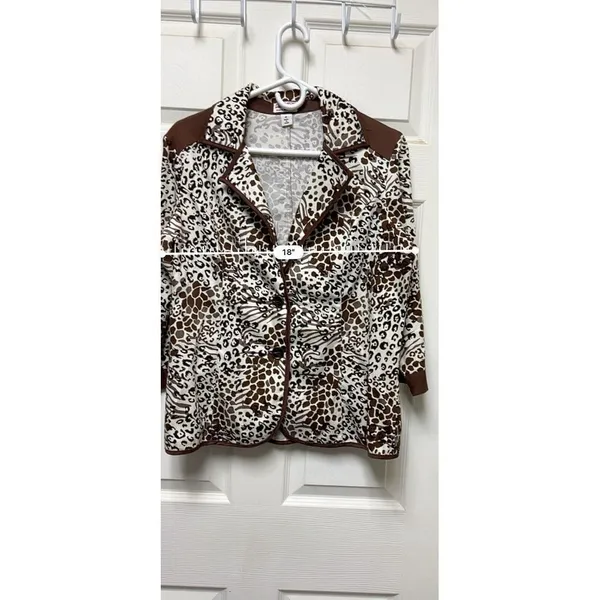 D.R. by David Rodriguez‎ Women Medium Mixed Animal Print 3/4 Sleeve Blazer Brown - Image 8