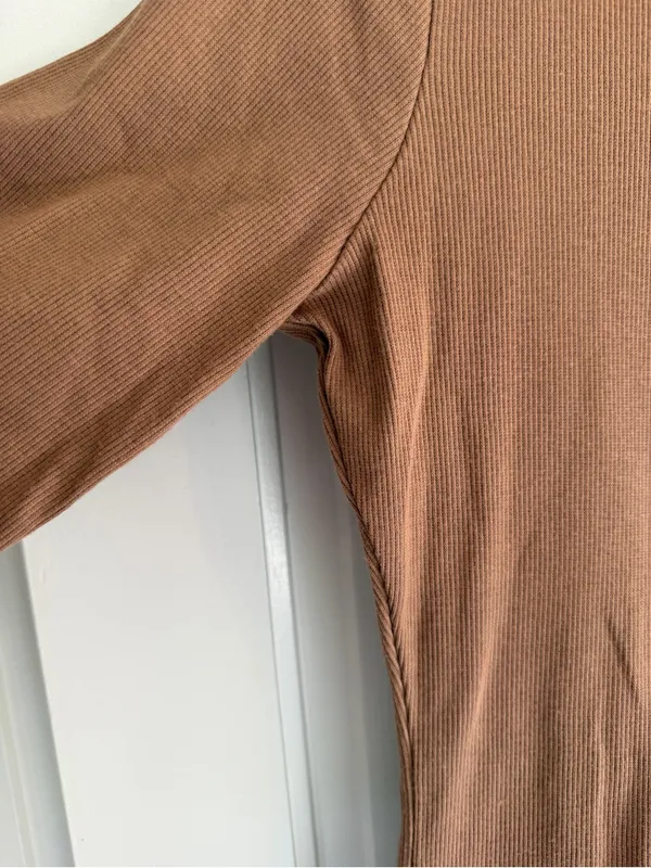 Madewell‎ Ribbed Long Sleeve Crew Neck Bodysuit Brown Large - Image 3