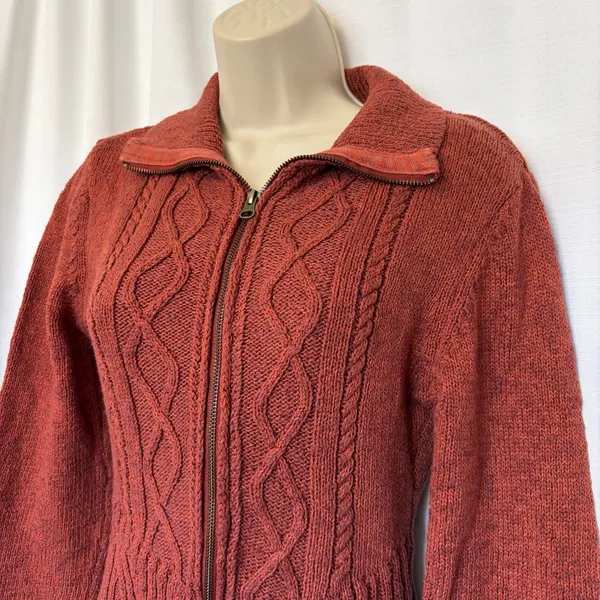 Free People Mont Blanc Mini Sweater Dress Red Jasper Auburn Sz M Cable Knit Zip - Image 4