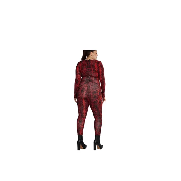 NY&C Red Snake Print‎ Jumpsuit Long Sleeve V Neck Party Outfit size 2X - Image 3