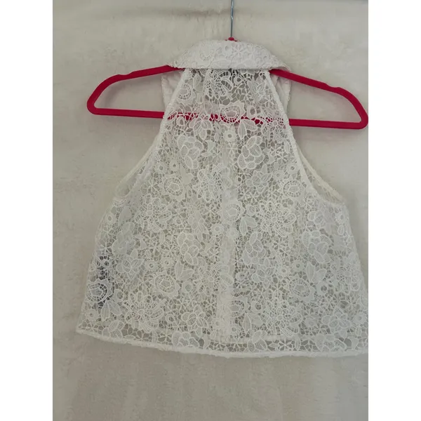 ZARA White Floral Lace Sleeveless Button Down Cropped Top Shirt XS‎ - Image 5