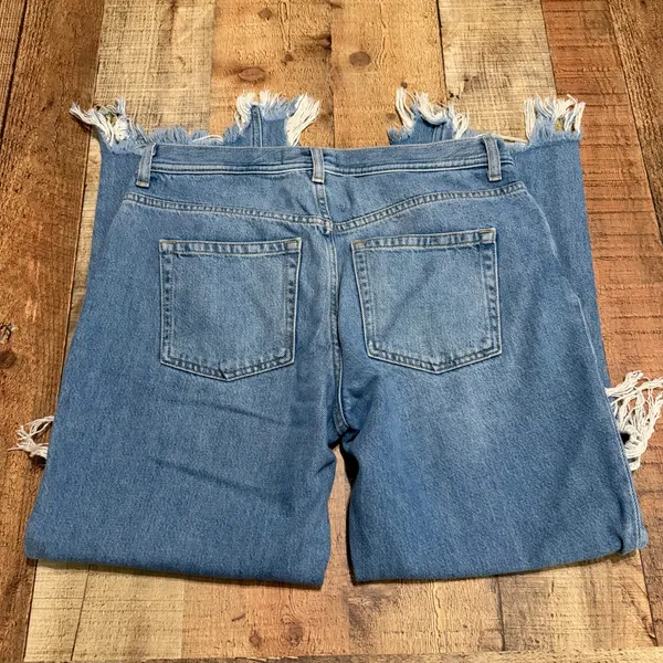 Free People Medium Denim Straight Leg Distressed Maggie Jeans Sz 28 Frayed Hem - Image 8