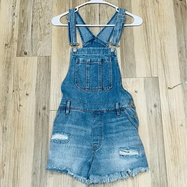 PacSun Distressed Denim Overall Shorts size Small - Image 6
