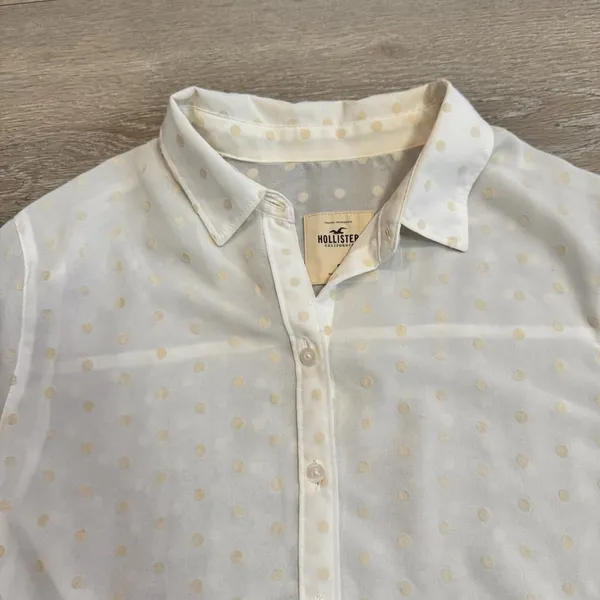 Hollister Top Small Womens Polka Dot Button‎ Down Shirt Sheer *flaws - Image 6