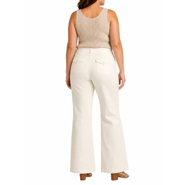 Old Navy Flare Pants 24 Plus Stretch Cotton Mid Rise Wide Leg Cream Casual - Image 2