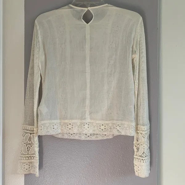Zara White Cream Netted Long Sleeve Top - Image 4