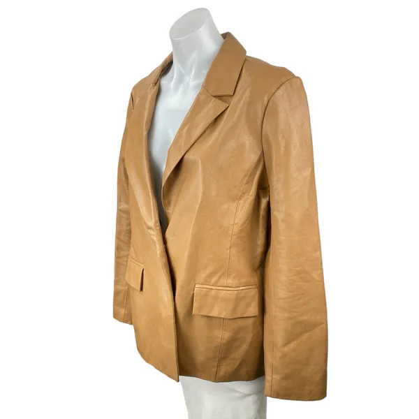 Le Lis Womens Brown Faux Leather Notched Collar Long Sleeve Blazer Coat Jacket L - Image 2