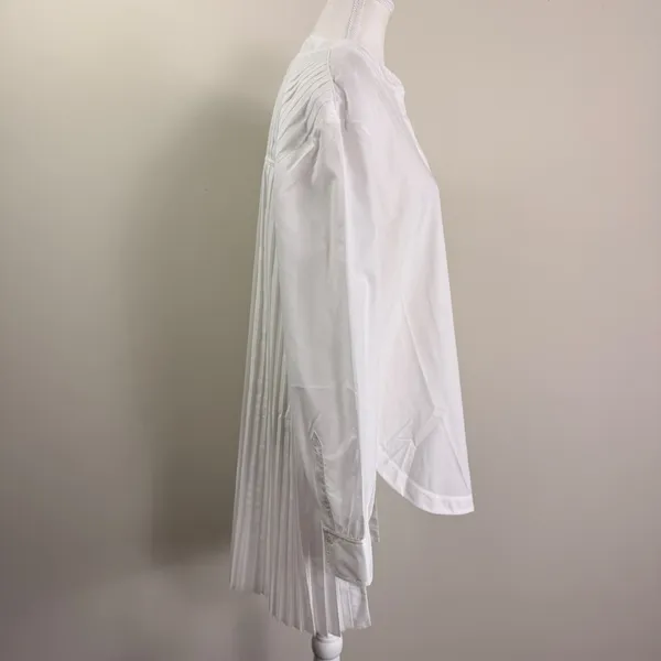 AllSaints Percy Pleated Tail Relaxed Fit Shirt White Band Collar Women US 8 - Image 4