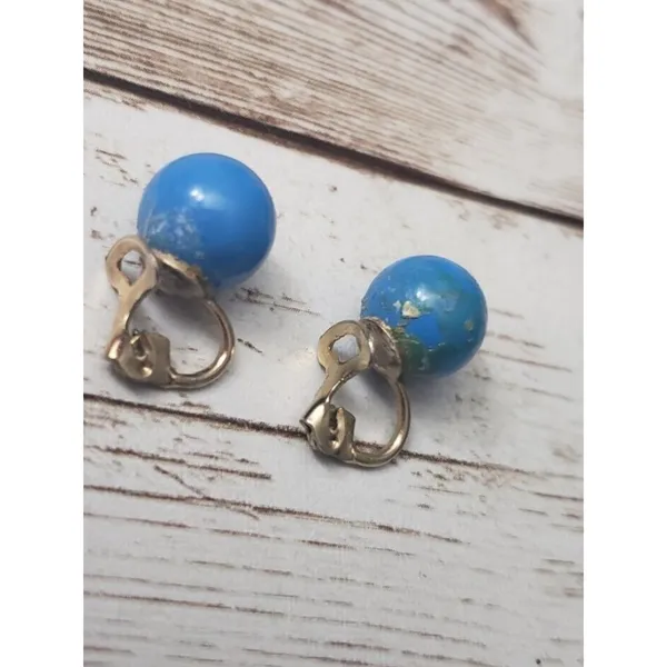 Vintage Clip On Earrings 3/8" Blue Ball - Cosmetic Issues - Image 3