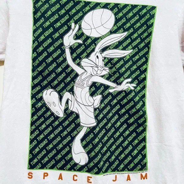Space Jam White Bugs Bunny Graphic T-Shirt Unisex Small - Image 2